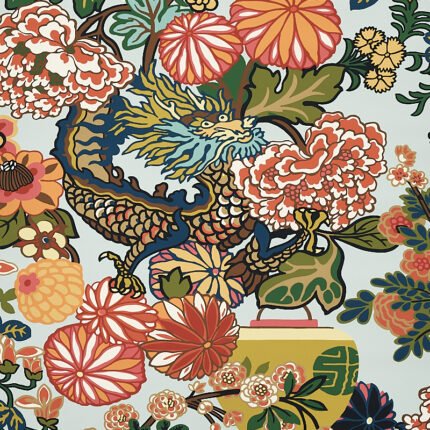 CHIANG MAI DRAGON AQUAMARINE Wallpaper by Schumacher