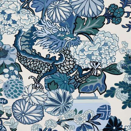 CHIANG MAI DRAGON CHINA BLUE Wallpaper by Schumacher
