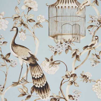 Oiseaux Et Fleurs MINERAL Wallpaper by Schumacher