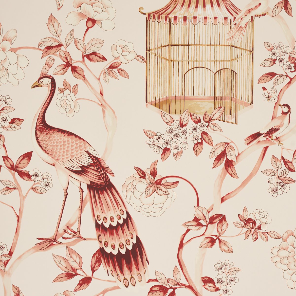 5004082.jpg Oiseaux Et Fleurs CINNABAR Wallpaper by Schumacher - Image 1