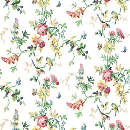 CHICKADEE FLORAL PRIMARY Wallpaper by Schumacher