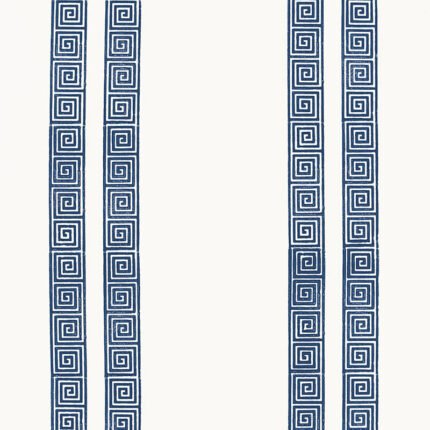 GREEK KEY STRIPE NAVY Wallpaper by Schumacher