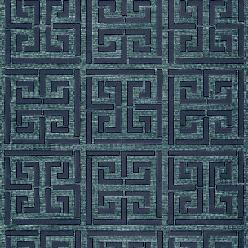 5005691.jpg GREEK KEY SISAL PEACOCK Grasscloth Wallcovering by Schumacher Modern Glamour Wallpaper SCH-5005691