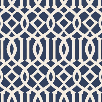 IMPERIAL TRELLIS II IVORY / NAVY Wallpaper by Schumacher
