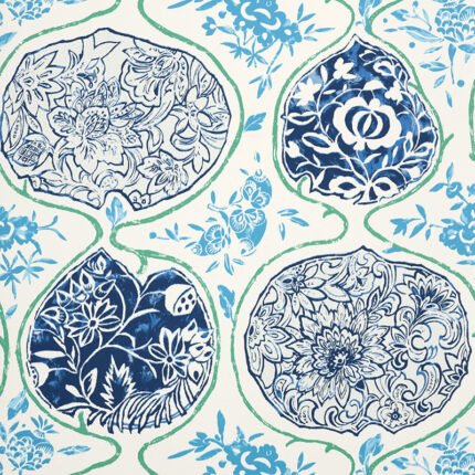 KATSUGI COBALT & TURQUOISE Wallpaper by Schumacher