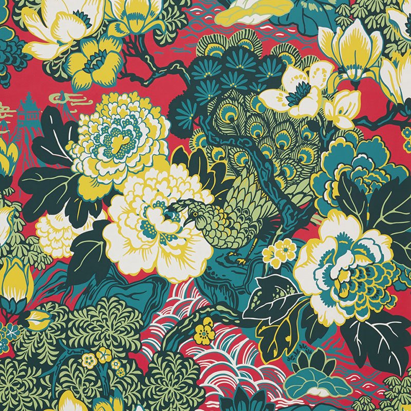 5006990.jpg SHANGHAI PEACOCK CERISE Wallpaper by Schumacher - Image 1