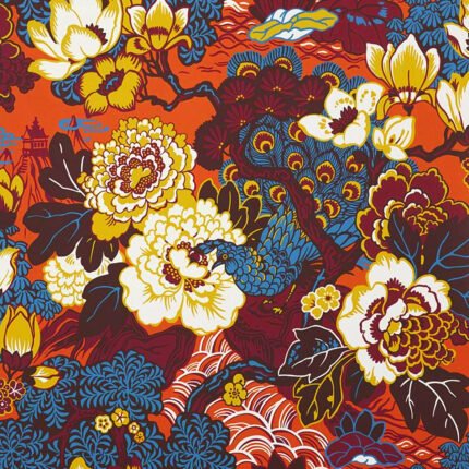 SHANGHAI PEACOCK CINNABAR Wallpaper by Schumacher
