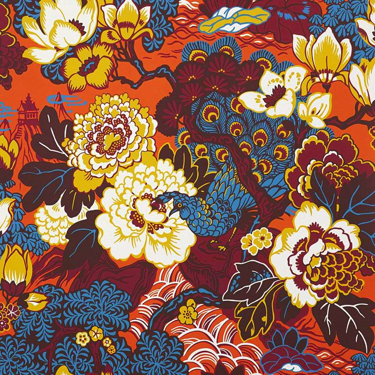 5006992.jpg SHANGHAI PEACOCK CINNABAR Wallpaper by Schumacher - Image 1
