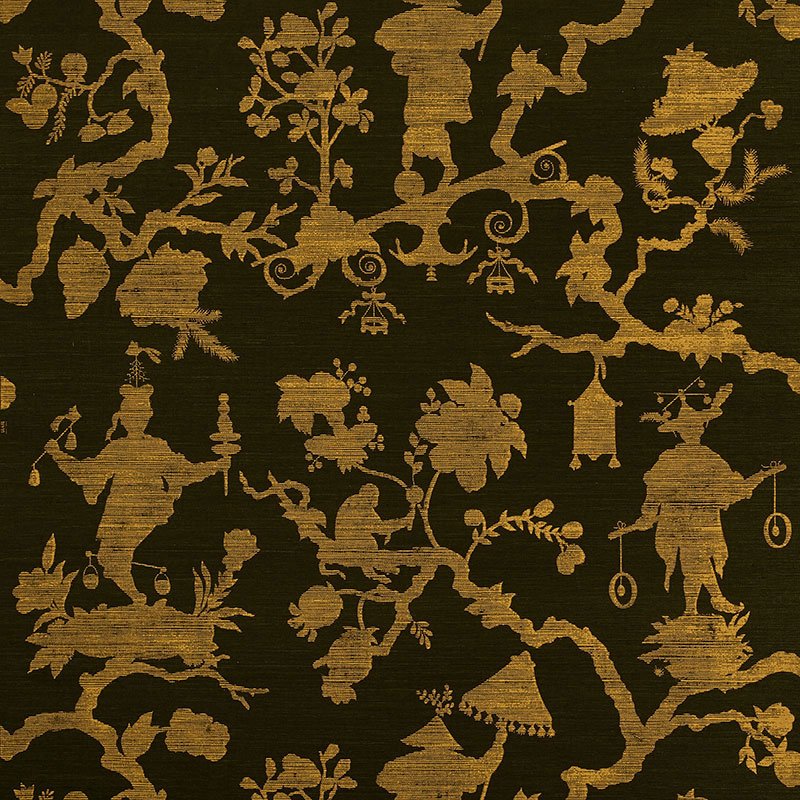 5008254.jpg SHANTUNG SILHOUETTE SISAL GOLD ON JET Grasscloth Wallcovering by Schumacher - Image 1