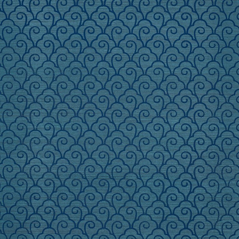 5008300.jpg SCALLOP FILIGREE SISAL LAPIS ON PEACOCK Grasscloth Wallcovering by Schumacher - Image 1