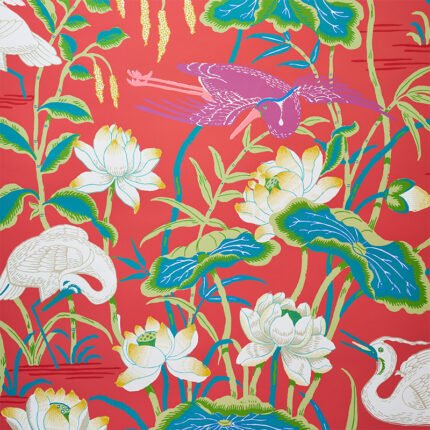 Lotus Garden RED Wallpaper by Schumacher