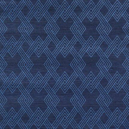 HIX EMBROIDERED BLUE Grasscloth Wallcovering by Schumacher Happy Together Wallpaper SCH-5008970