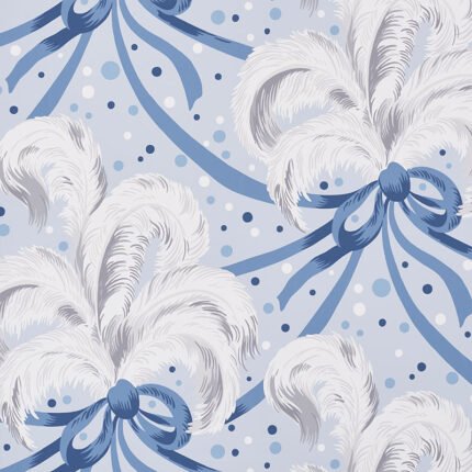 PLUMES ET RUBANS BLUE Wallpaper by Schumacher