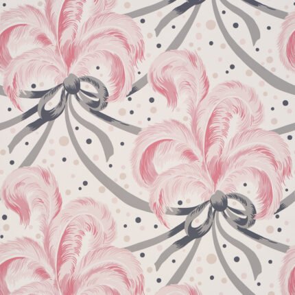 PLUMES ET RUBANS BLUSH Wallpaper by Schumacher
