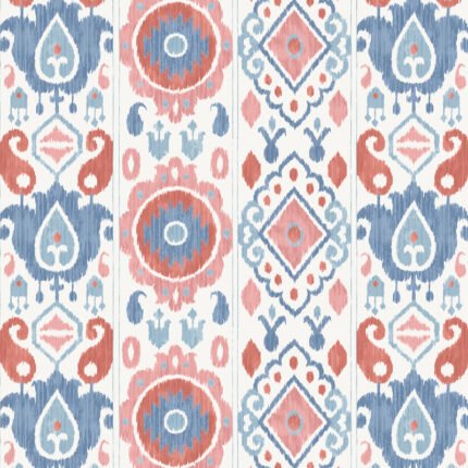 ELIZIA IKAT ROSE & INDIGO Wallcovering by Schumacher