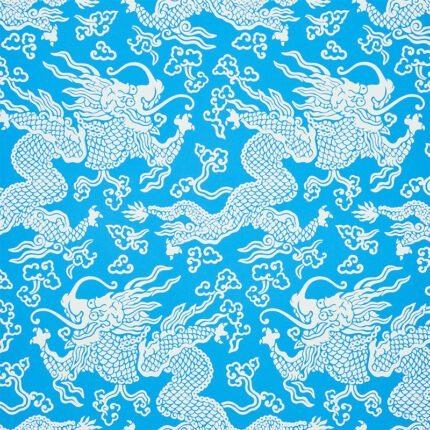 RUAN DRAGON DAMASK BLUE Wallcovering by Schumacher