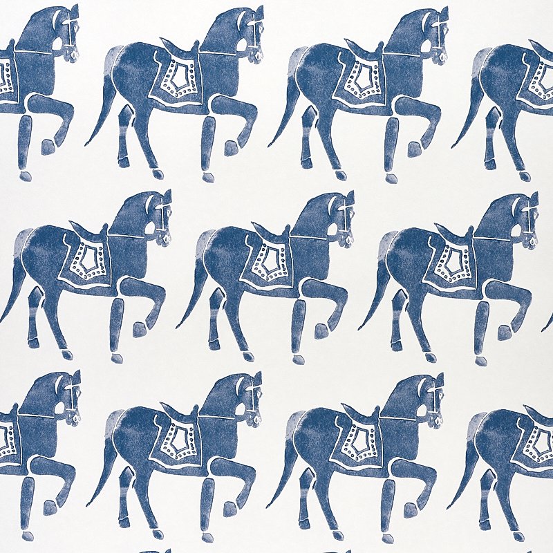 Marwari Horse NAVY Wallcovering by Schumacher Navy