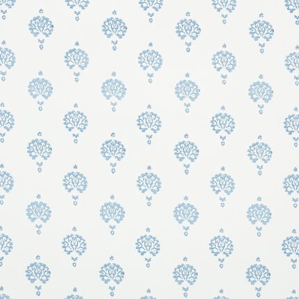 DAHLIA HAND BLOCKED PRINT BLUE Wallcovering by Schumacher