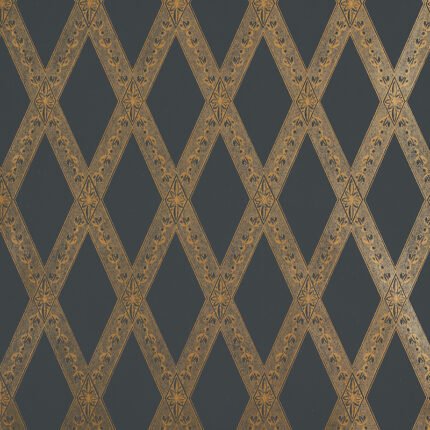LES LOSANGES TOILE GOLD ON BLACK Wallcovering by Schumacher