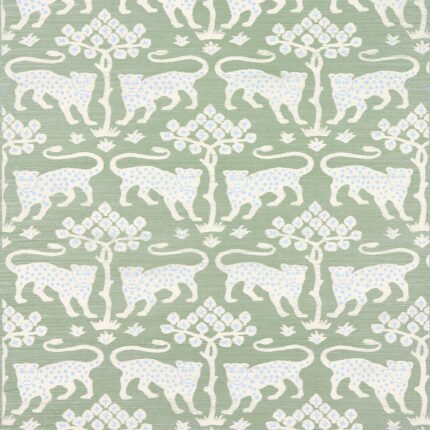 WOODLAND LEOPARD SISAL SEAGLASS Grasscloth Wallcovering by Schumacher