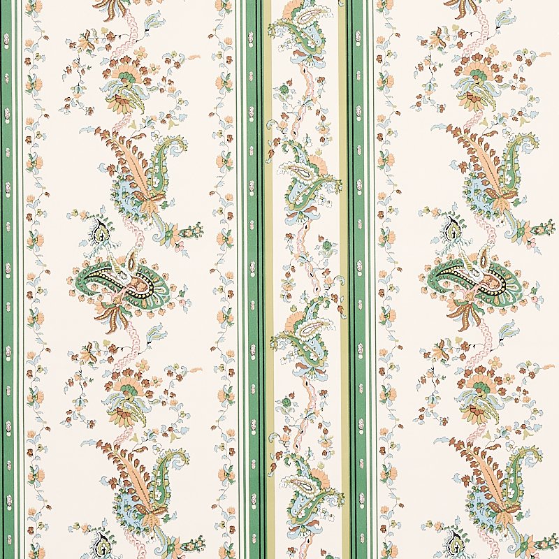 ELENA PAISLEY STRIPE GREEN Wallcovering by Schumacher Green