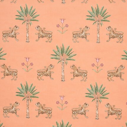 TIGER PALM CRIMSON ON PEACH Wallcovering by Schumacher