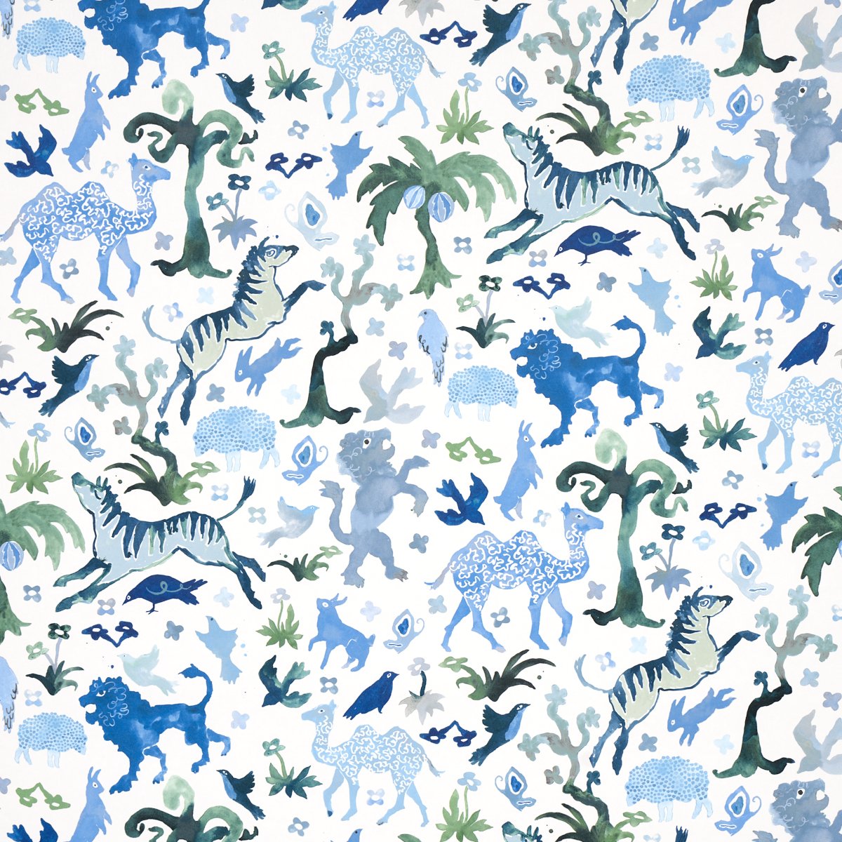 BEASTS BLUE AND GREEN Wallcovering by Schumacher Blue And Green