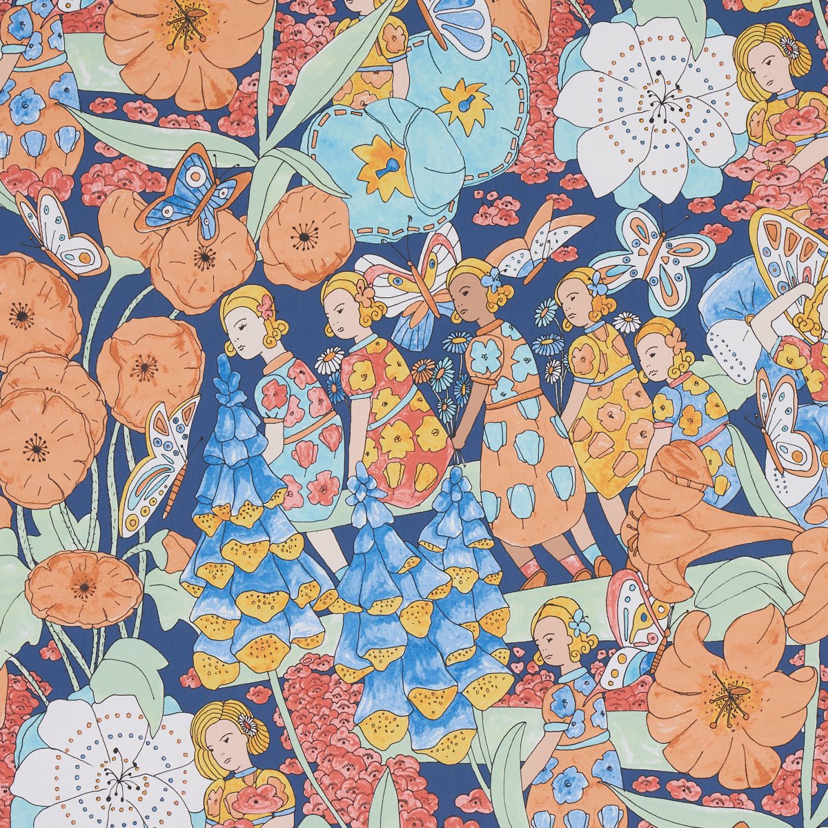 5013540.jpg FAIRIE GARDEN ORANGE AND NAVY Wallcovering by Schumacher - Image 1