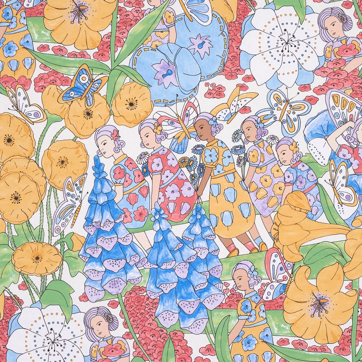 FAIRIE GARDEN YELLOW AND IVORY Wallcovering by Schumacher Yellow And Ivory