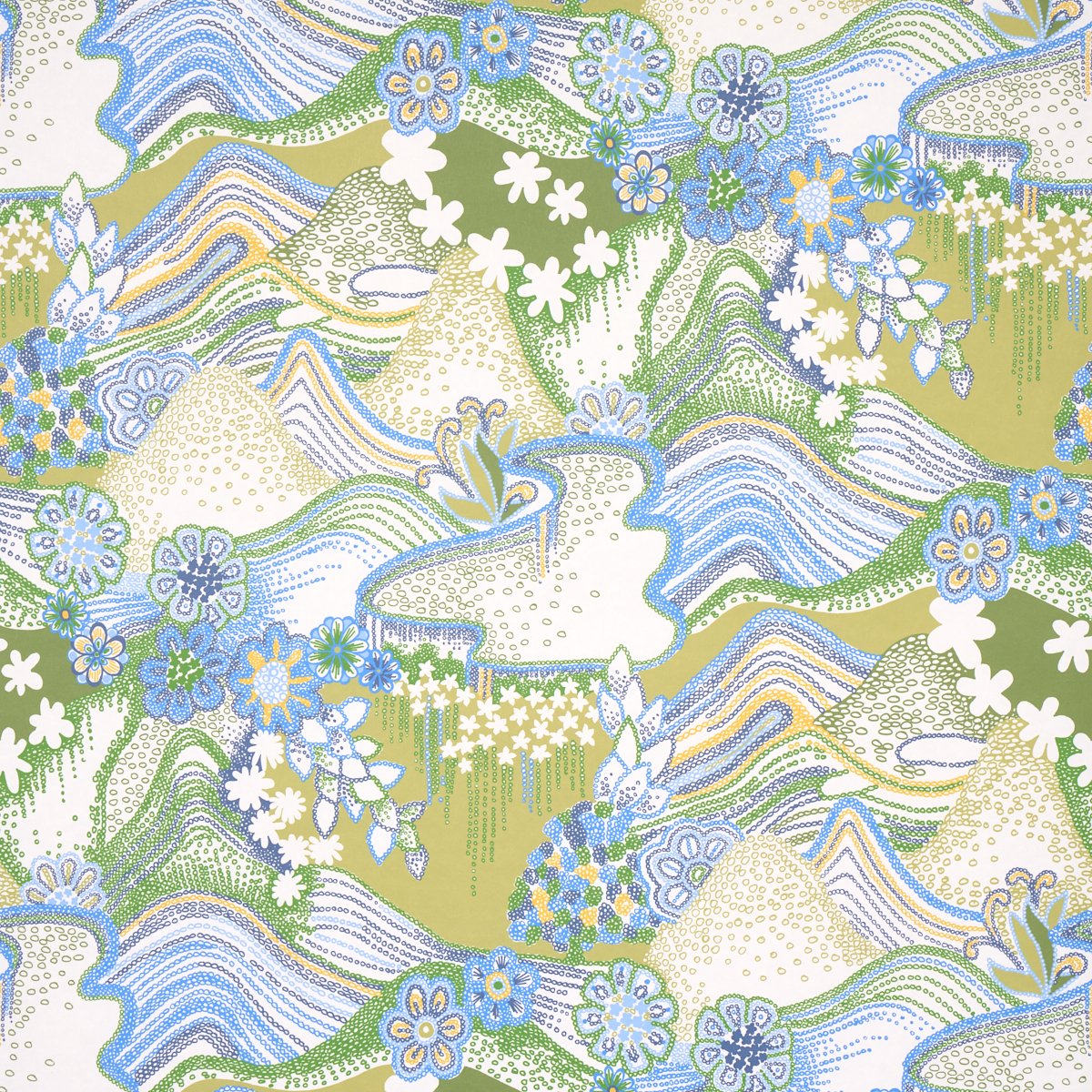 DAISY CHAIN GREEN AND BLUE Wallcovering by Schumacher Green And Blue
