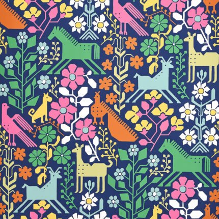 LUPITA MULTI ON NAVY Wallcovering by Schumacher