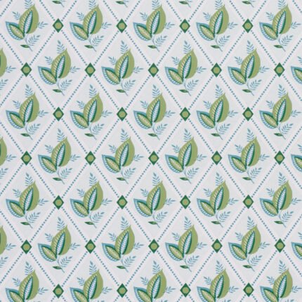 BASILE TRELLIS LEAF & AQUA Wallcovering by Schumacher