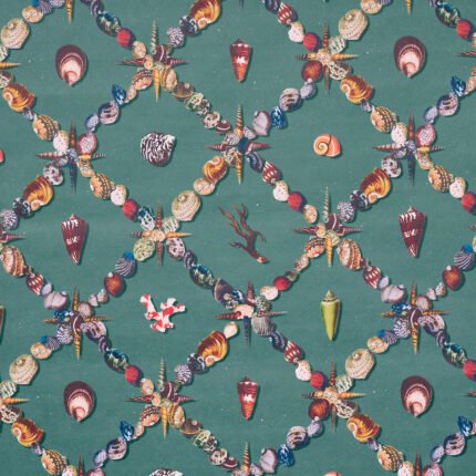 GROTTO TREILLAGE MULTI ON TEAL Wallcovering by Schumacher