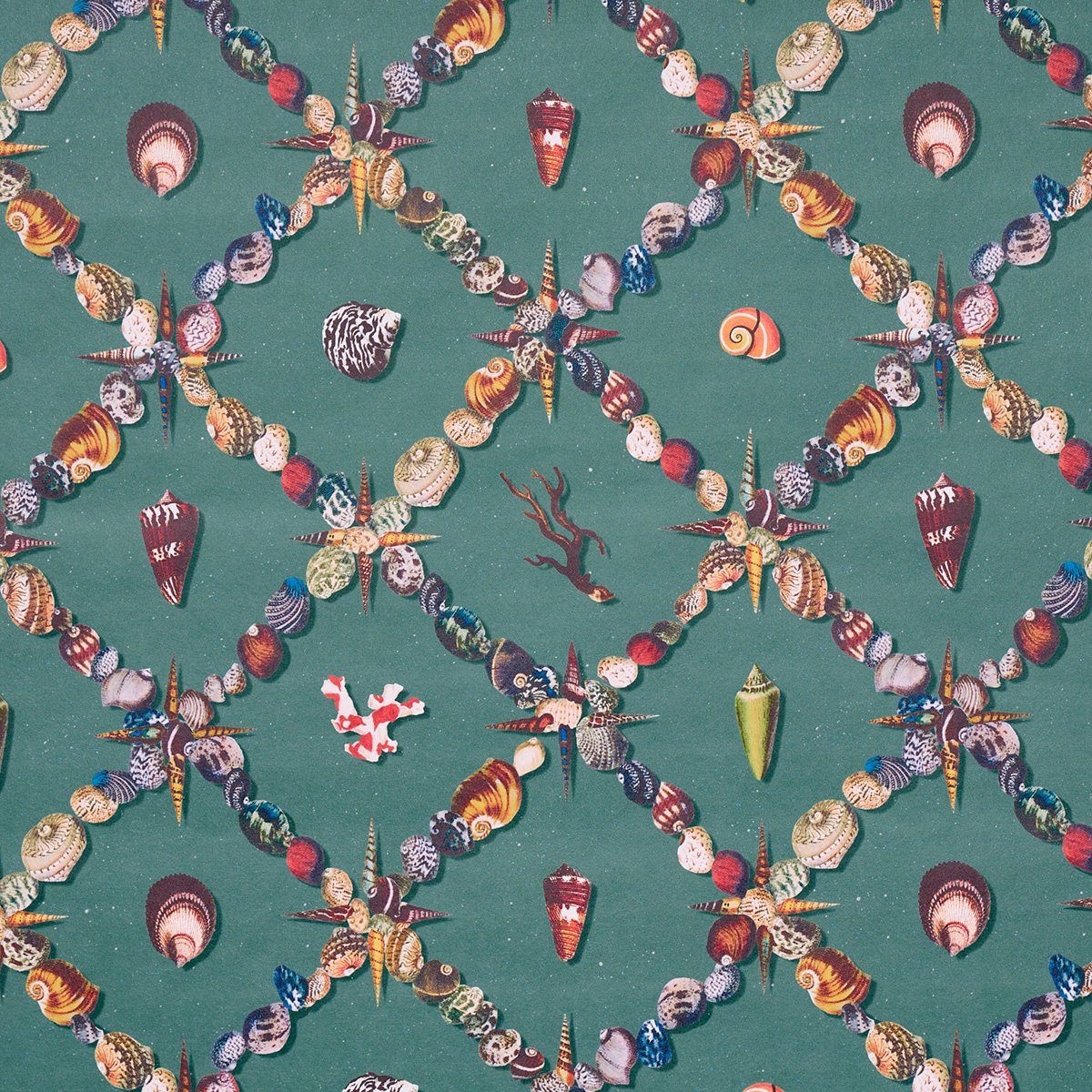 GROTTO TREILLAGE MULTI ON TEAL Wallcovering by Schumacher Multi On Teal