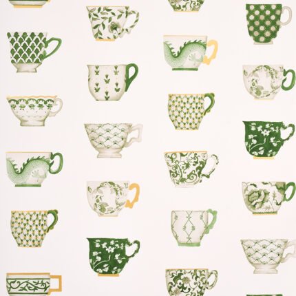 ONIE'S TEACUPS SPRING GREEN Wallpaper by Schumacher