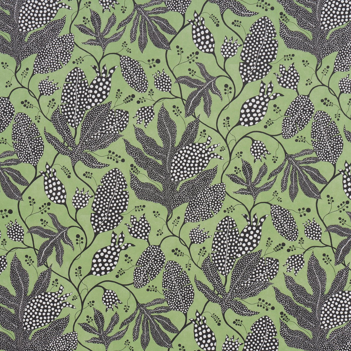 POLKA DOT JUNGLE BLACK & GREEN Wallcovering by Schumacher Black & Green