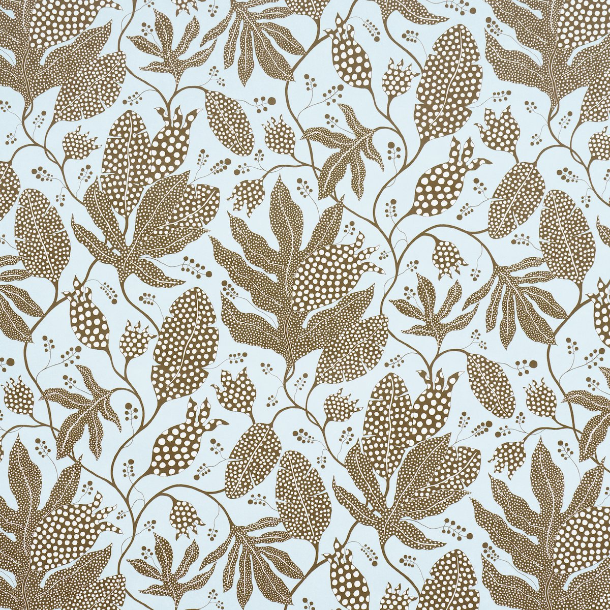 POLKA DOT JUNGLE BROWN & SKY Wallcovering by Schumacher Brown & Sky