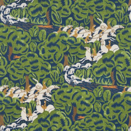 Margaret Schloeman's Fox Chase NAVY & GREEN Wallcovering by Schumacher
