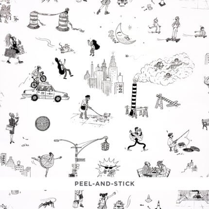 Joana Avillez's Street Scenes BLACK & WHITE Wallcovering by Schumacher The New Yorker Wallpaper SCH-5016171
