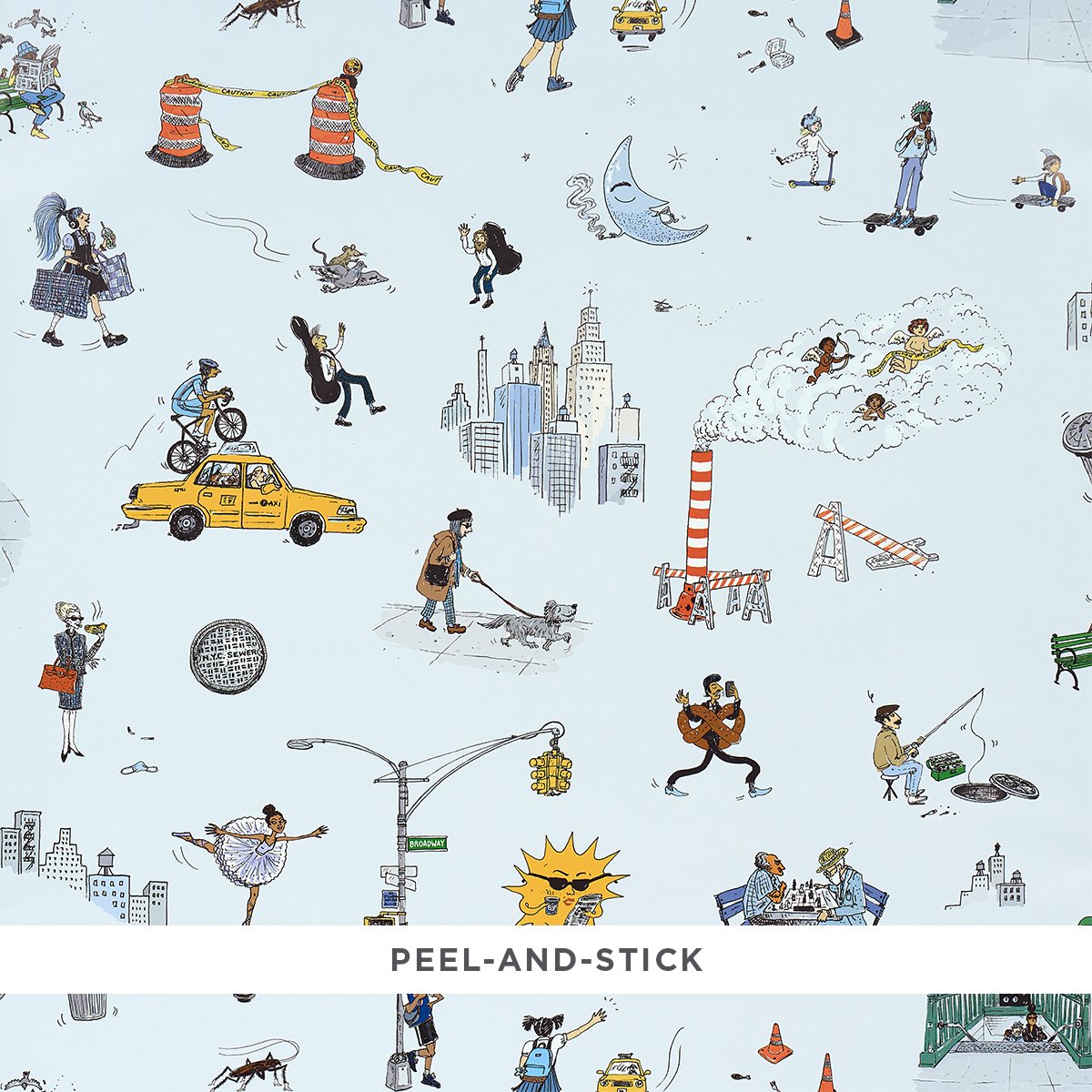 5016172.jpg Joana Avillez's Street Scenes MULTICOLOR ON SKY BLUE Wallcovering by Schumacher The New Yorker Wallpaper SCH-5016172