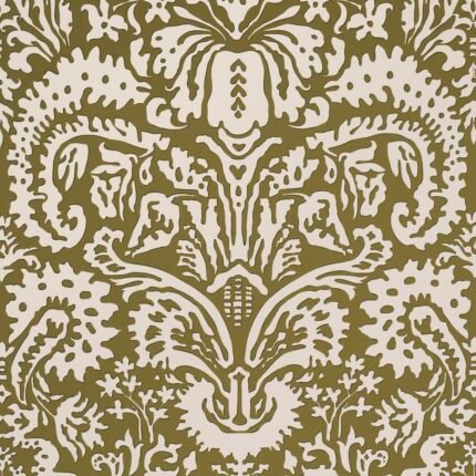 SUFFOLK DAMASK OLIVE Wallpaper by Schumacher