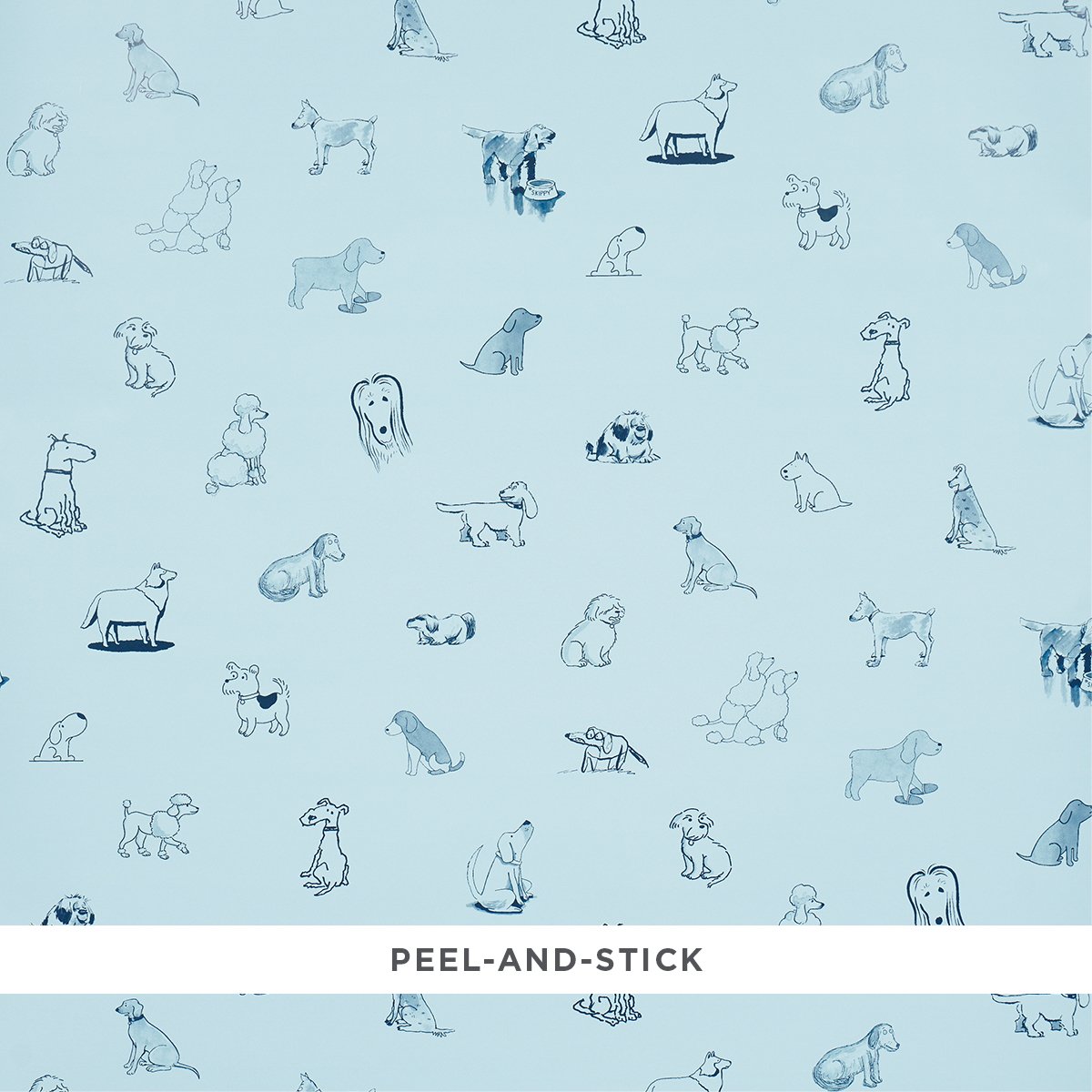 5016302.jpg Good Dogs Everywhere SKY & NAVY BLUE Wallcovering by Schumacher The New Yorker Wallpaper SCH-5016302