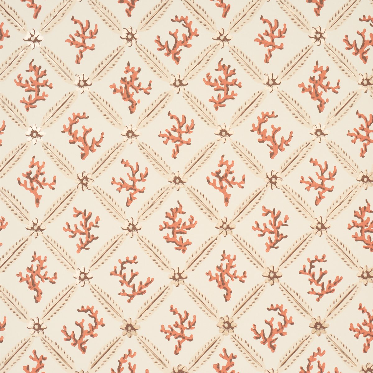 5016641.jpg Corail Leaf Trellis CORAL Wallpaper by Schumacher - Image 1