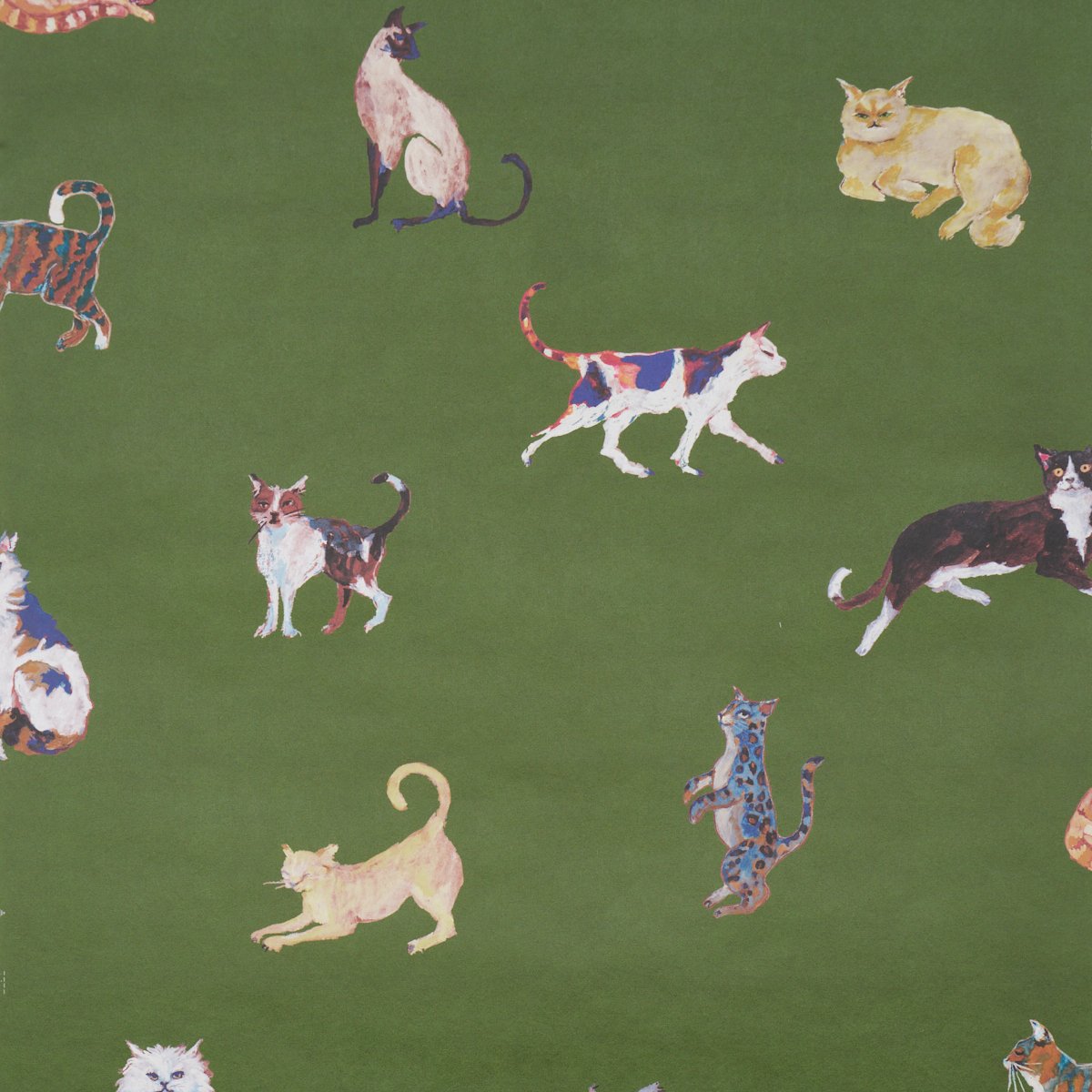 Cats GREEN Wallcovering by Schumacher Green