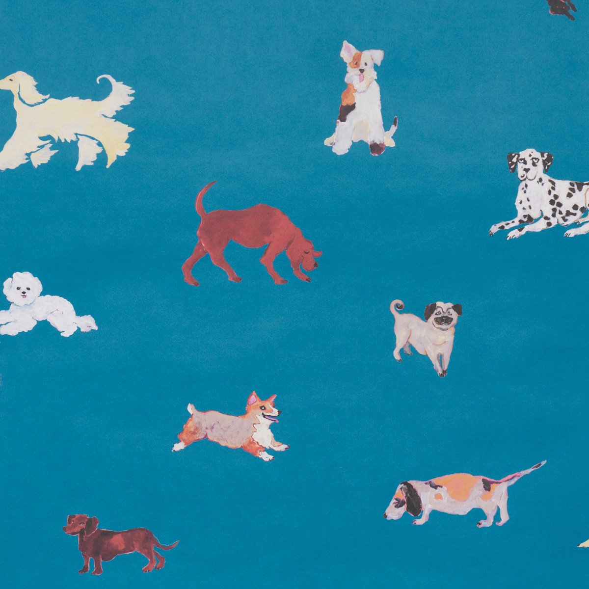 Dogs CERULEAN Wallcovering by Schumacher Cerulean