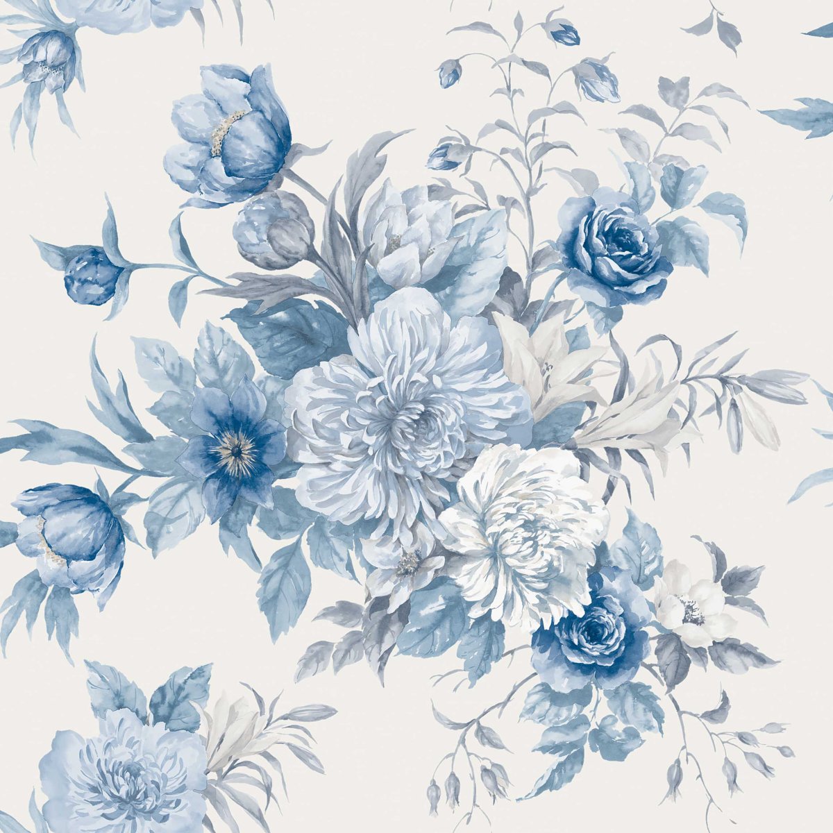 6140.jpg FLORAL CHARM BLUE AND WHITE Wallpaper by Schumacher - Image 1