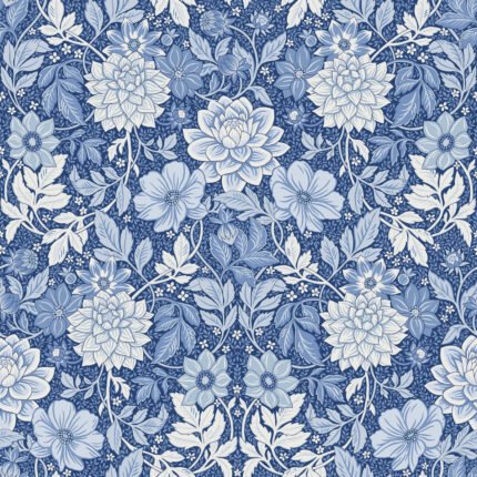 DAHLIA GARDEN BLUE AND WHITE Wallpaper by Schumacher