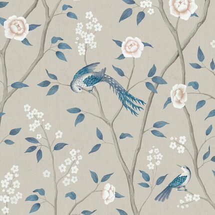 PARADISE BIRDS TURQUOISE SHIMMER Wallpaper by Schumacher