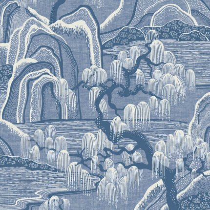 INDIGO GARDEN BLUE AND WHITE Wallpaper by Schumacher BORÅSTAPETER Wallpaper SCH-6147