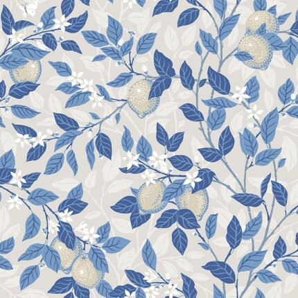 CITRONTRÄD TAUPE AND BLUE Wallpaper by Schumacher